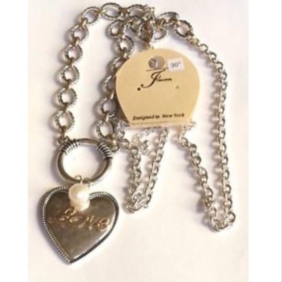 Silver Gold Heart Necklace Pearl Message 30" Chain Plus Size BIG Chunky Bold - Picture 8 of 8